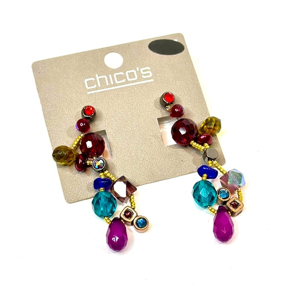 Chico’s Multicolor Beaded Gold Tone Drop Earrings | 2” | NWT - Picture 4 of 4